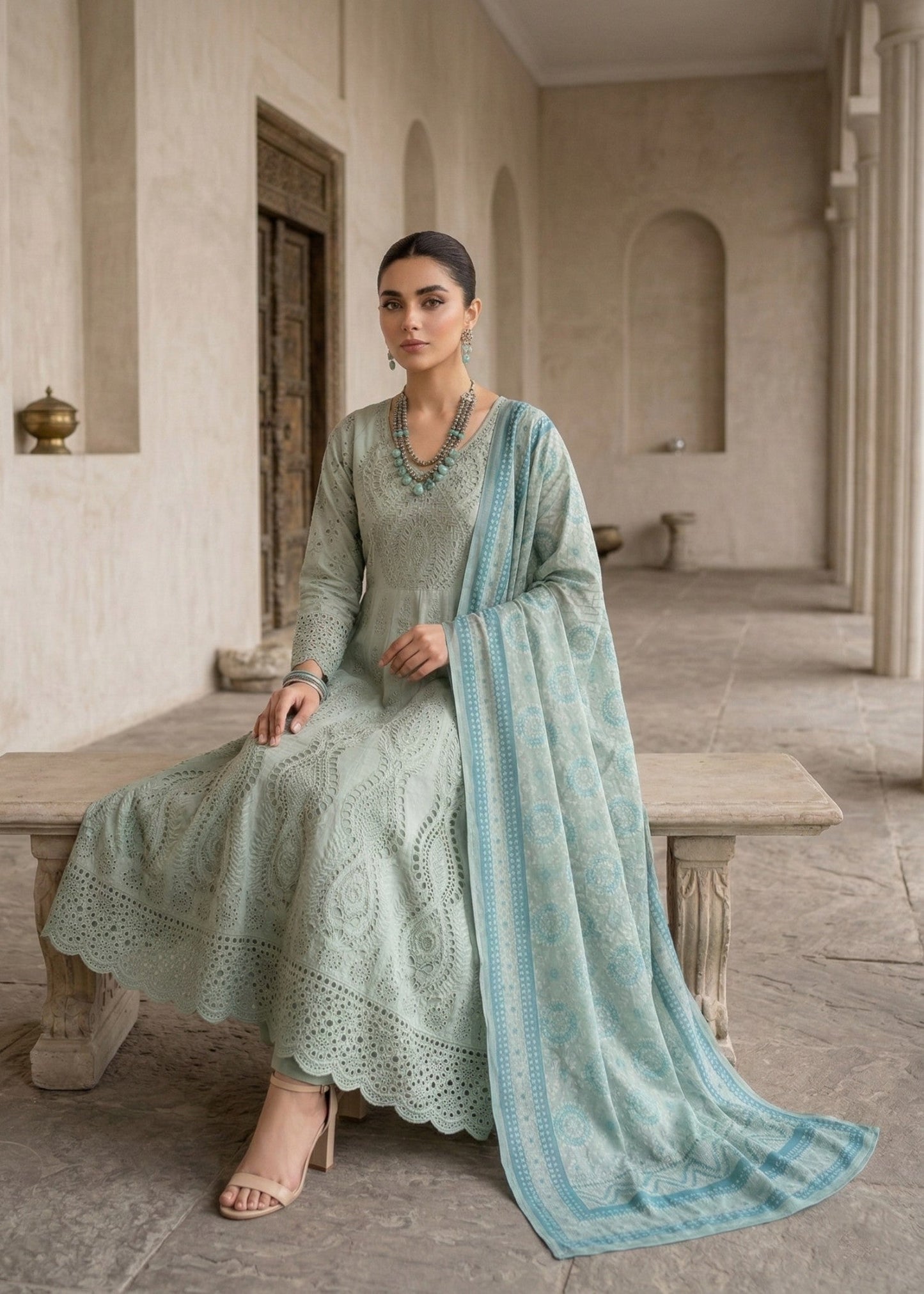 Ladies Embroidered Pastel Green Cotton Shalwar Kameez Online in UK USA Canada