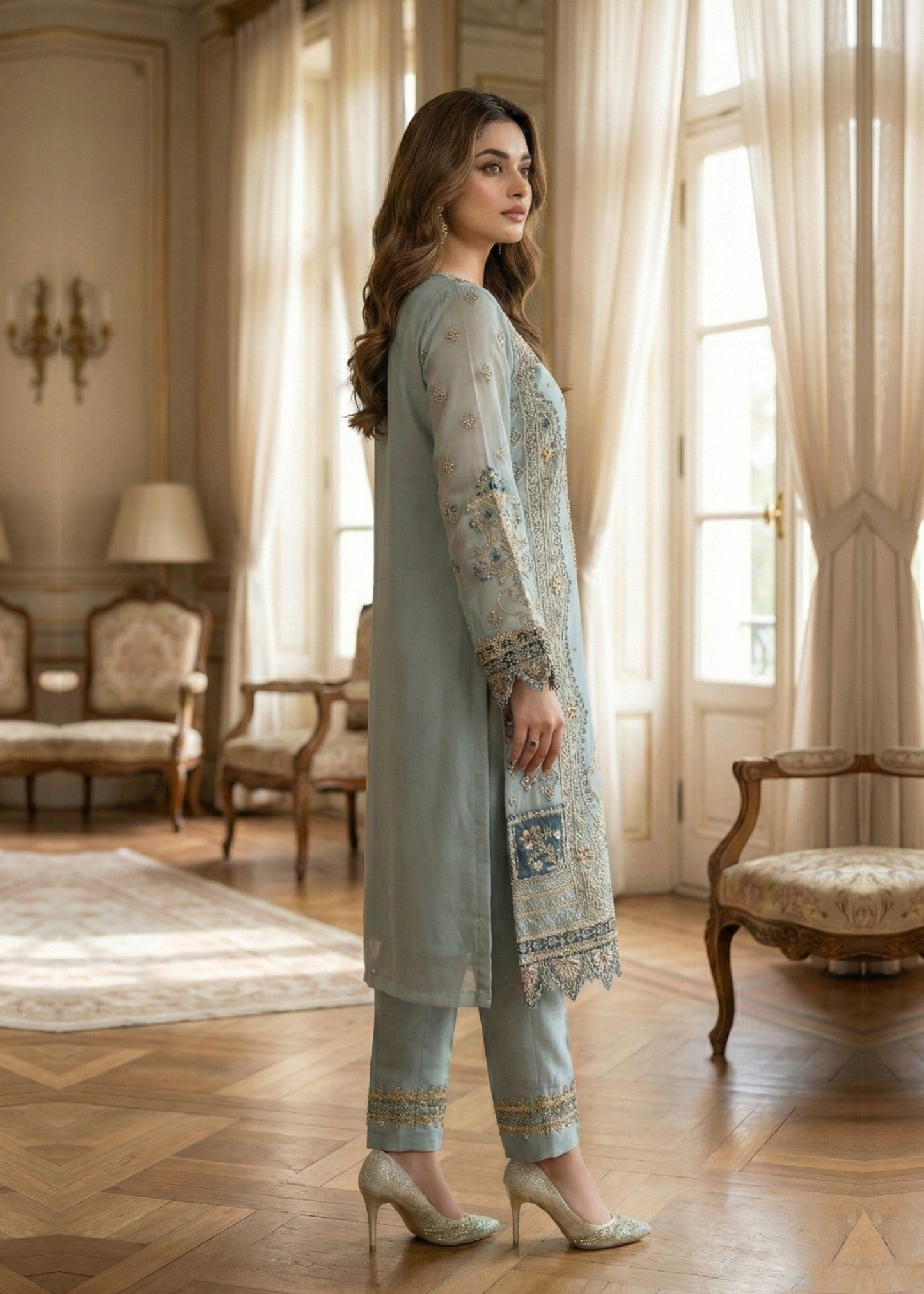 Ladies Embroidered Pastel Green Shalwar Kameez Online in UK USA Canada