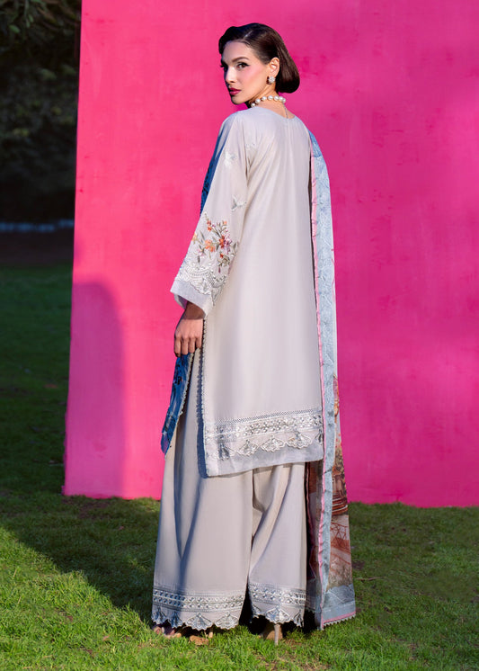 Ladies Embroidered Pastel Grey Lawn Shalwar Kameez Online in UK USA Canada