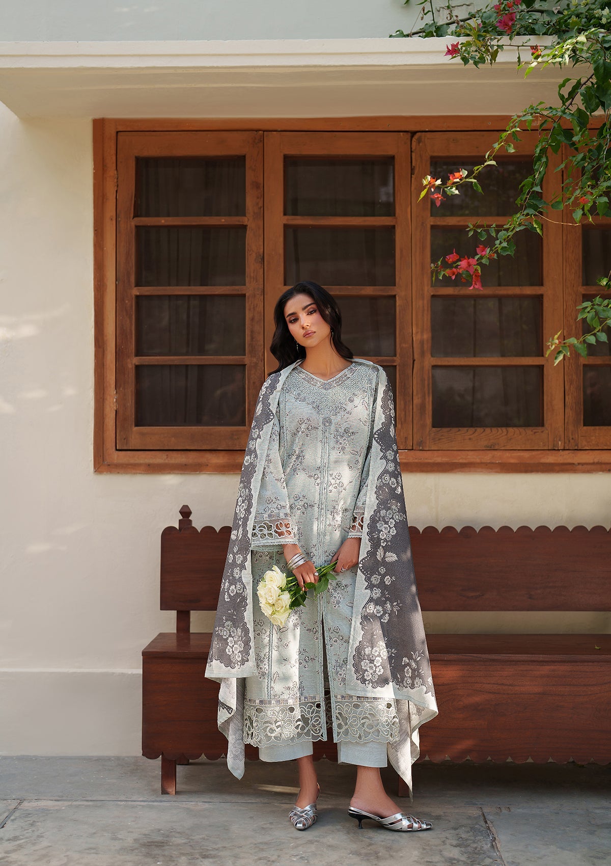 Ladies Embroidered Pastel Grey Pakistani Suit Online in UK USA Canada