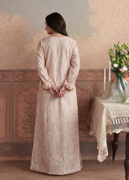 Ladies Embroidered Peach Lawn Kaftan Suit Online in KSA Riyadh Saudi Arabia Oman Bahrain Qatar