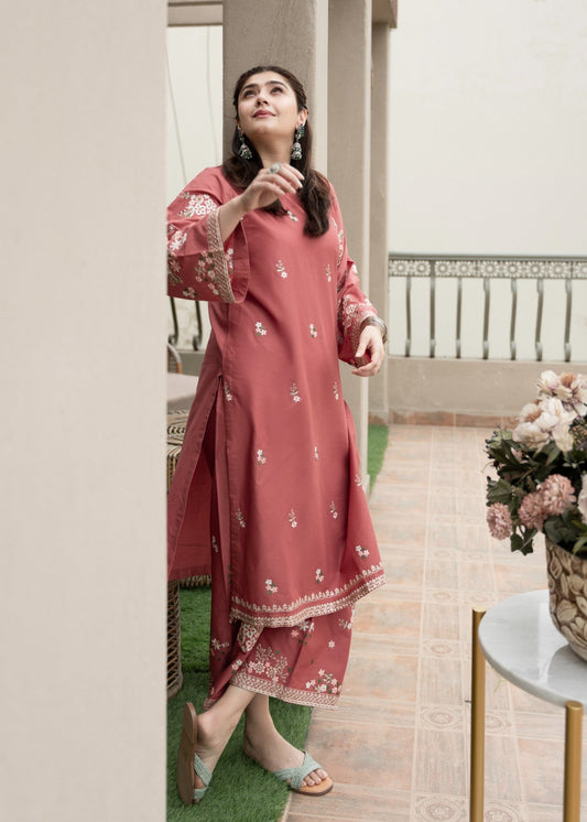 Ladies Embroidered Peach Lawn Kurta Trouser Online in UK USA Canada