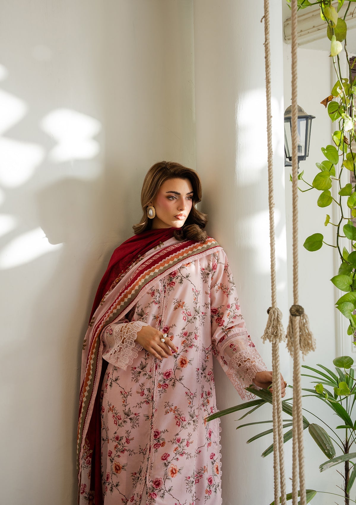 Ladies Embroidered Peach Lawn Suit Online in KSA Riyadh Saudi Arabia Oman Bahrain Qatar
