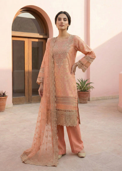 Ladies Embroidered Peach Lawn Suit Online in UK USA Canada