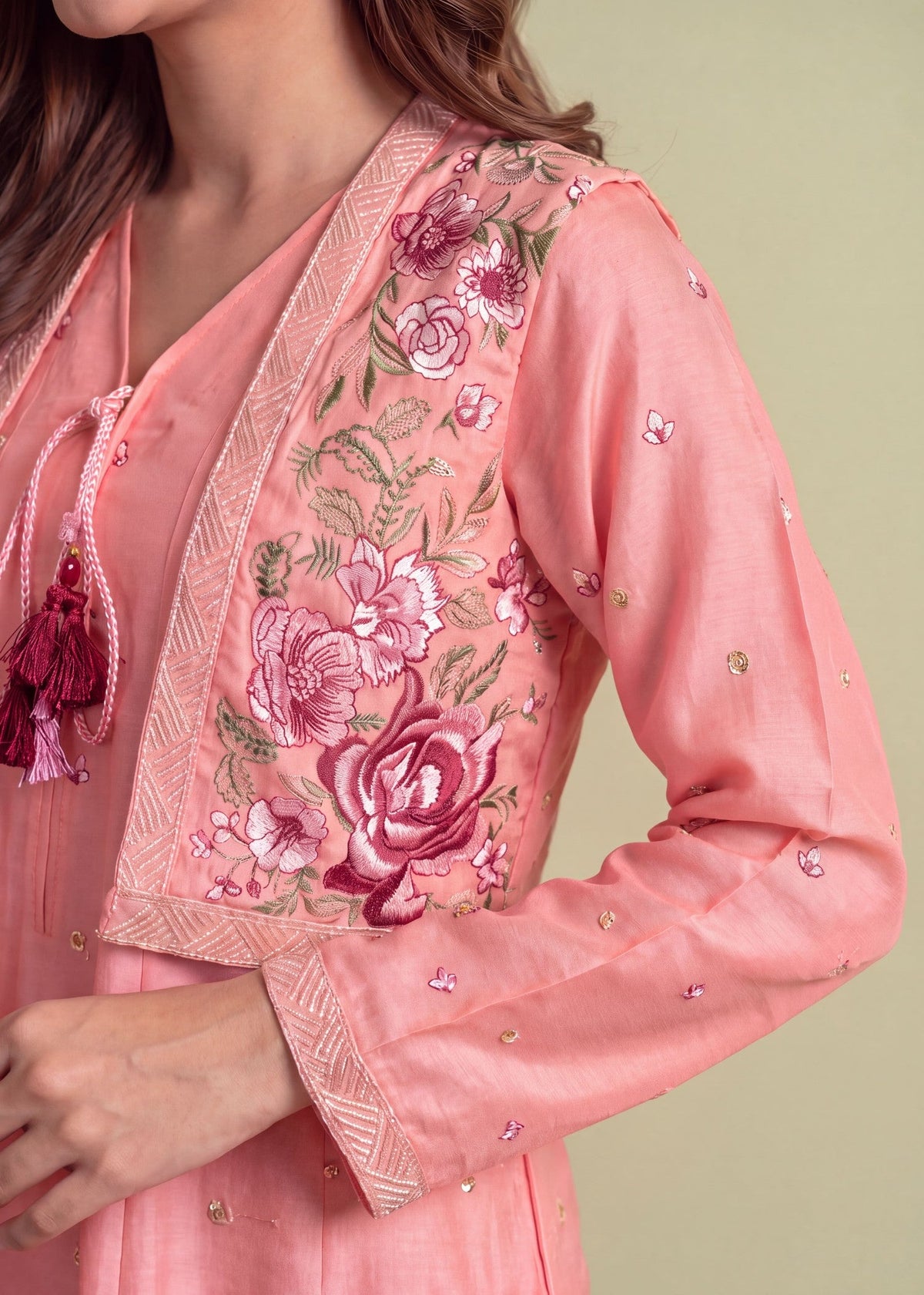 Ladies Embroidered Peach Pink Dhanak Shalwar Kameez Online in UK USA Canada