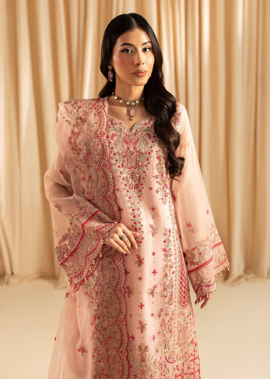 Ladies Embroidered Peach Pink Organza Shalwar Kameez Online in UK USA Canada
