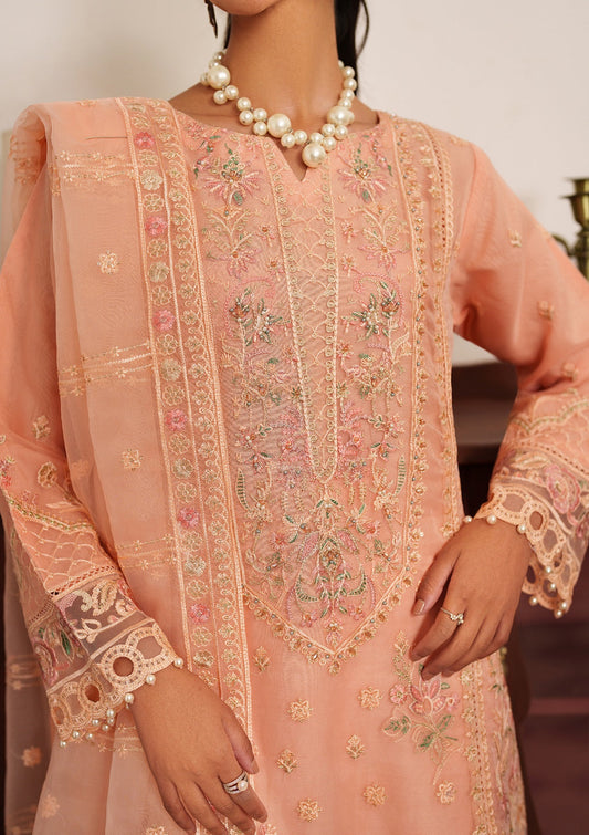 Ladies Embroidered Peach Pink Raw Silk Suit Online in UK USA Canada