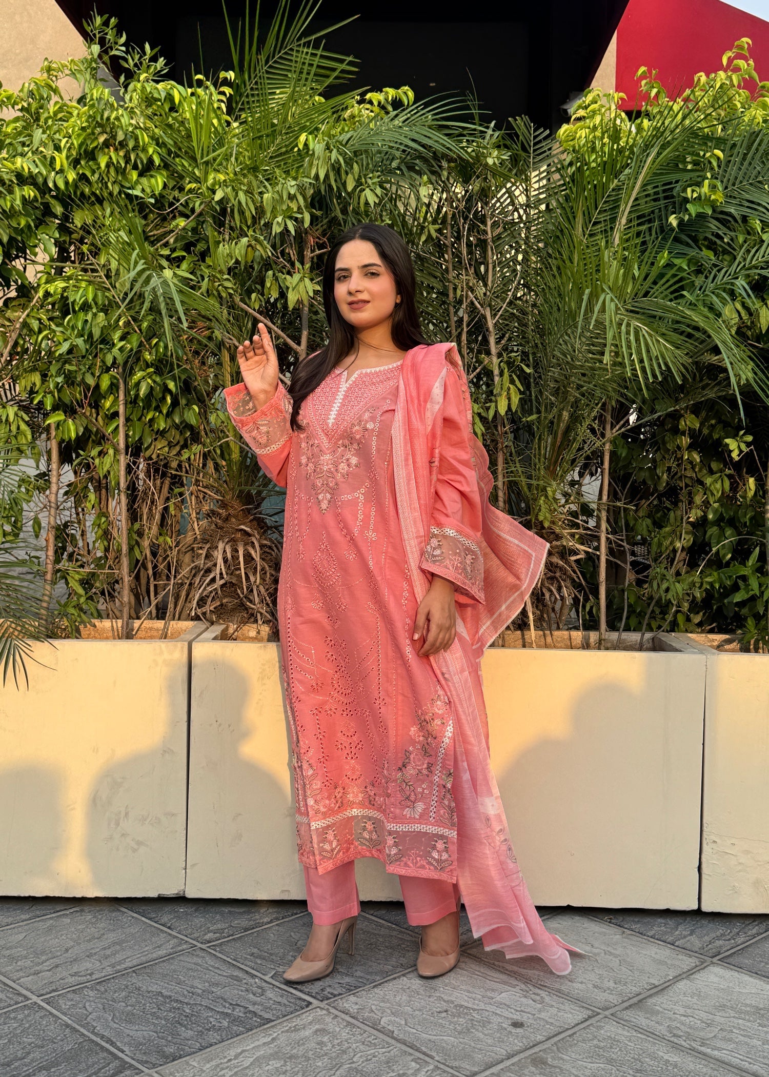 Ladies Embroidered Peach Pink Shalwar Kameez Online in UK USA Canada