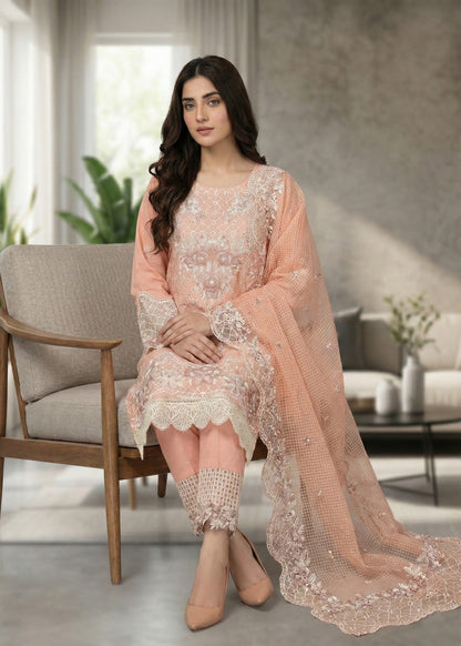 Ladies Embroidered Peach Pink Shalwar Kameez Online in UK USA Canada