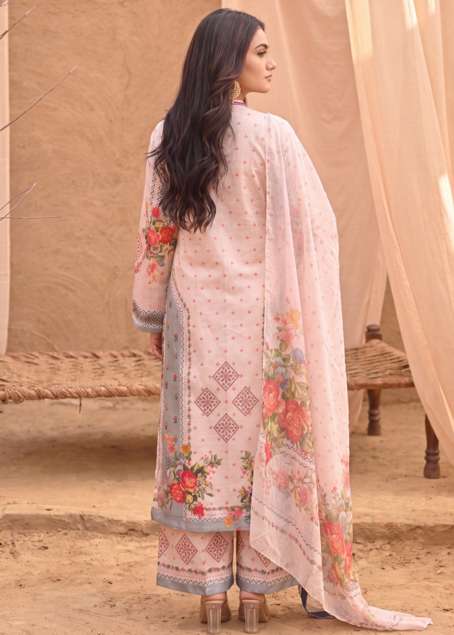 Ladies Embroidered Peach Pink Shalwar Kameez Online in UK USA Canada