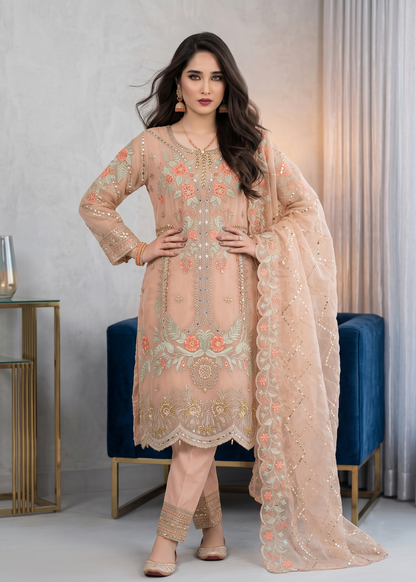 Ladies Embroidered Peach Pink Shalwar Kameez Online in UK USA Canada
