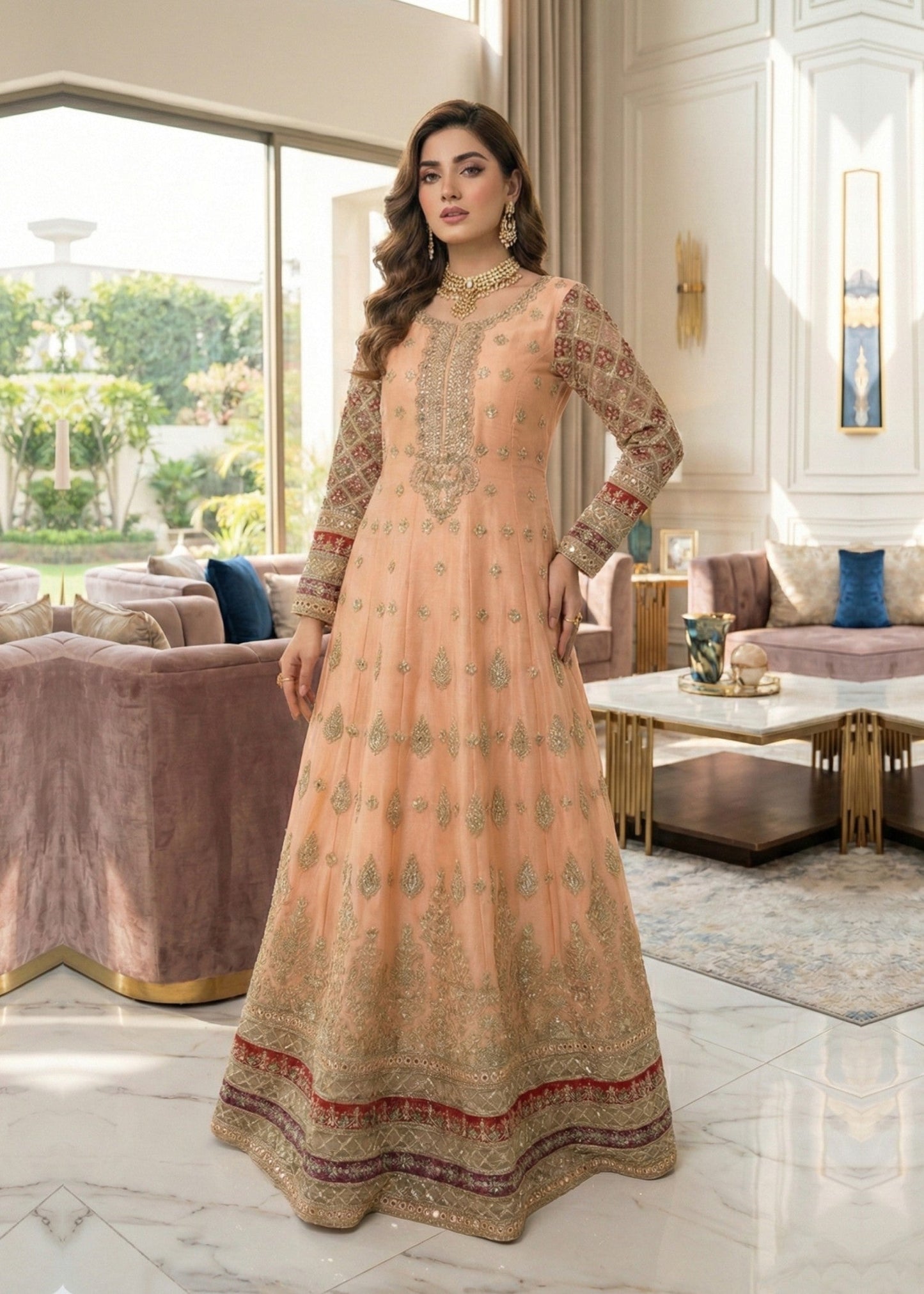 Ladies Embroidered Peach Pink Shalwar Kameez Online in UK USA Canada