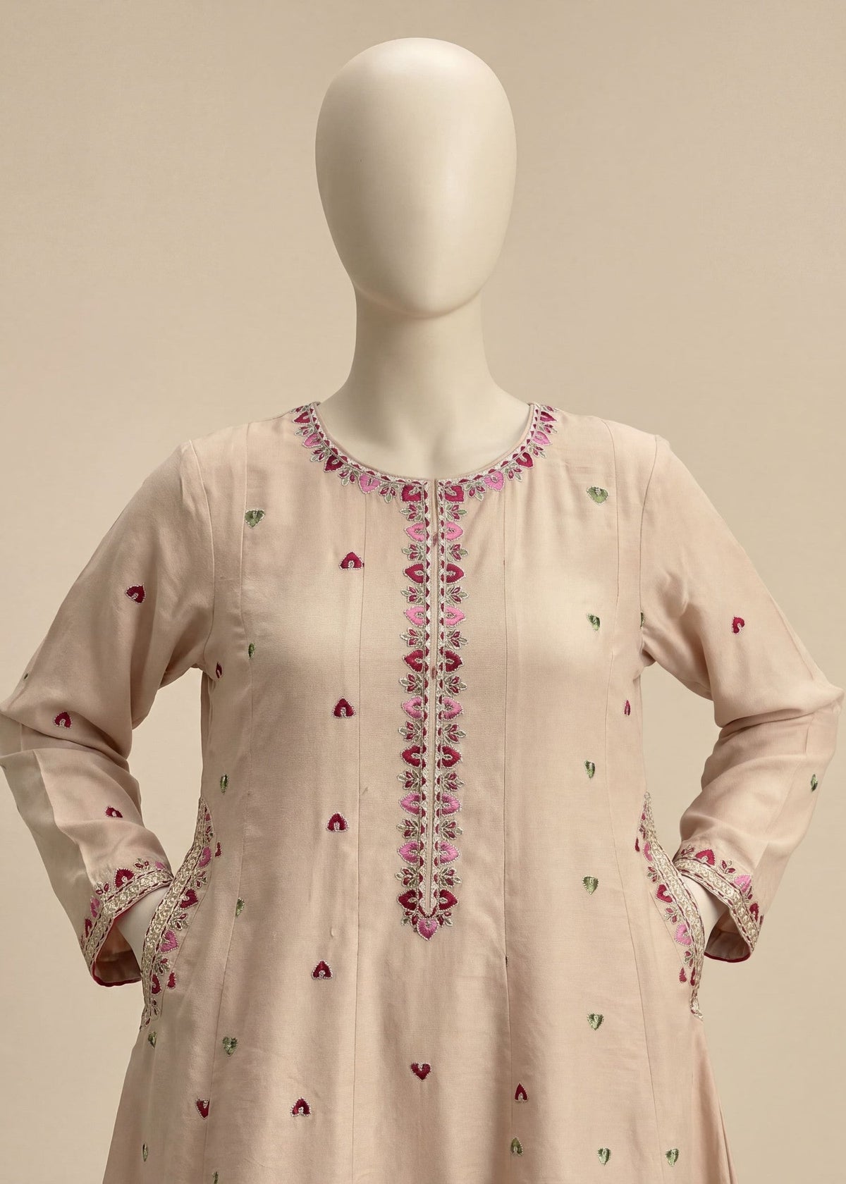 Ladies Embroidered Pearl White Dhanak Salwar Suit Online in UK USA Canada