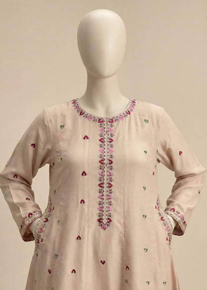 Ladies Embroidered Pearl White Dhanak Salwar Suit Online in UK USA Canada