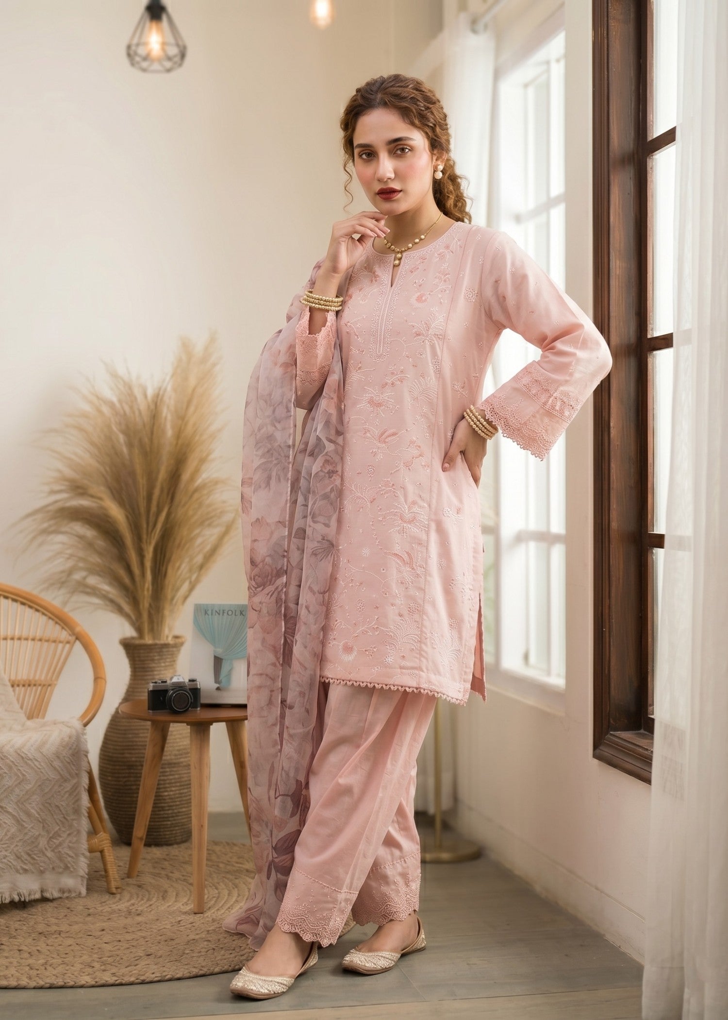 Ladies Embroidered Pink Cotton Shalwar Kameez Online in UK USA Canada