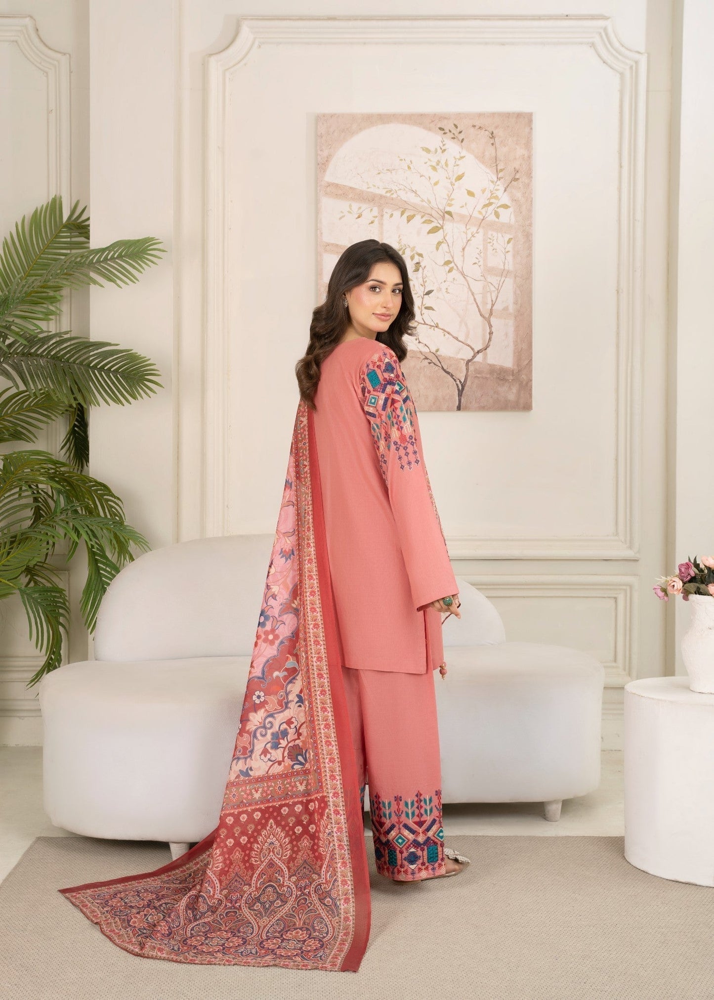 Ladies Embroidered Pink Cotton Shalwar Kameez Online in UK USA Canada