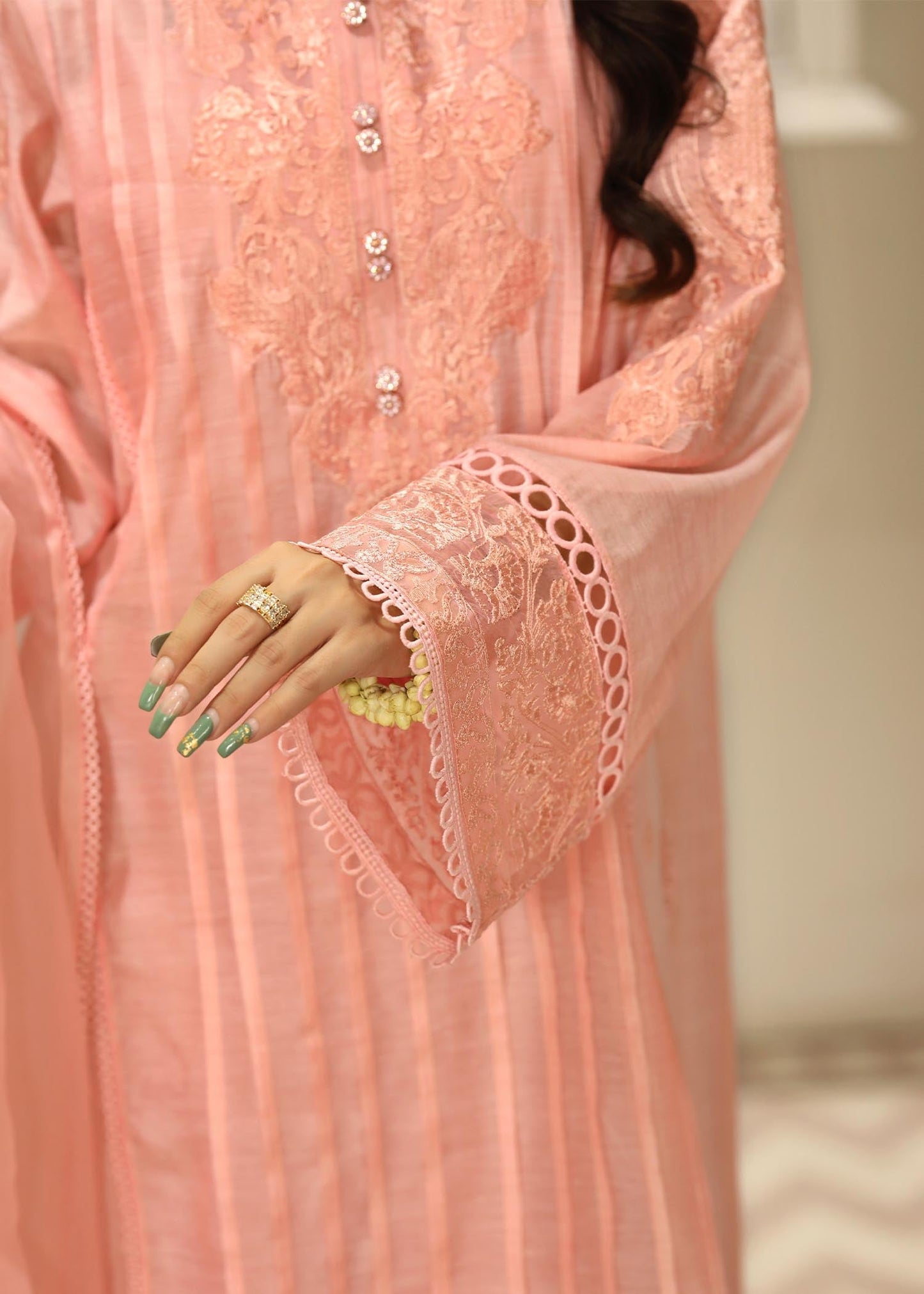 Ladies Embroidered Pink Cotton Suit Online in UK USA Canada