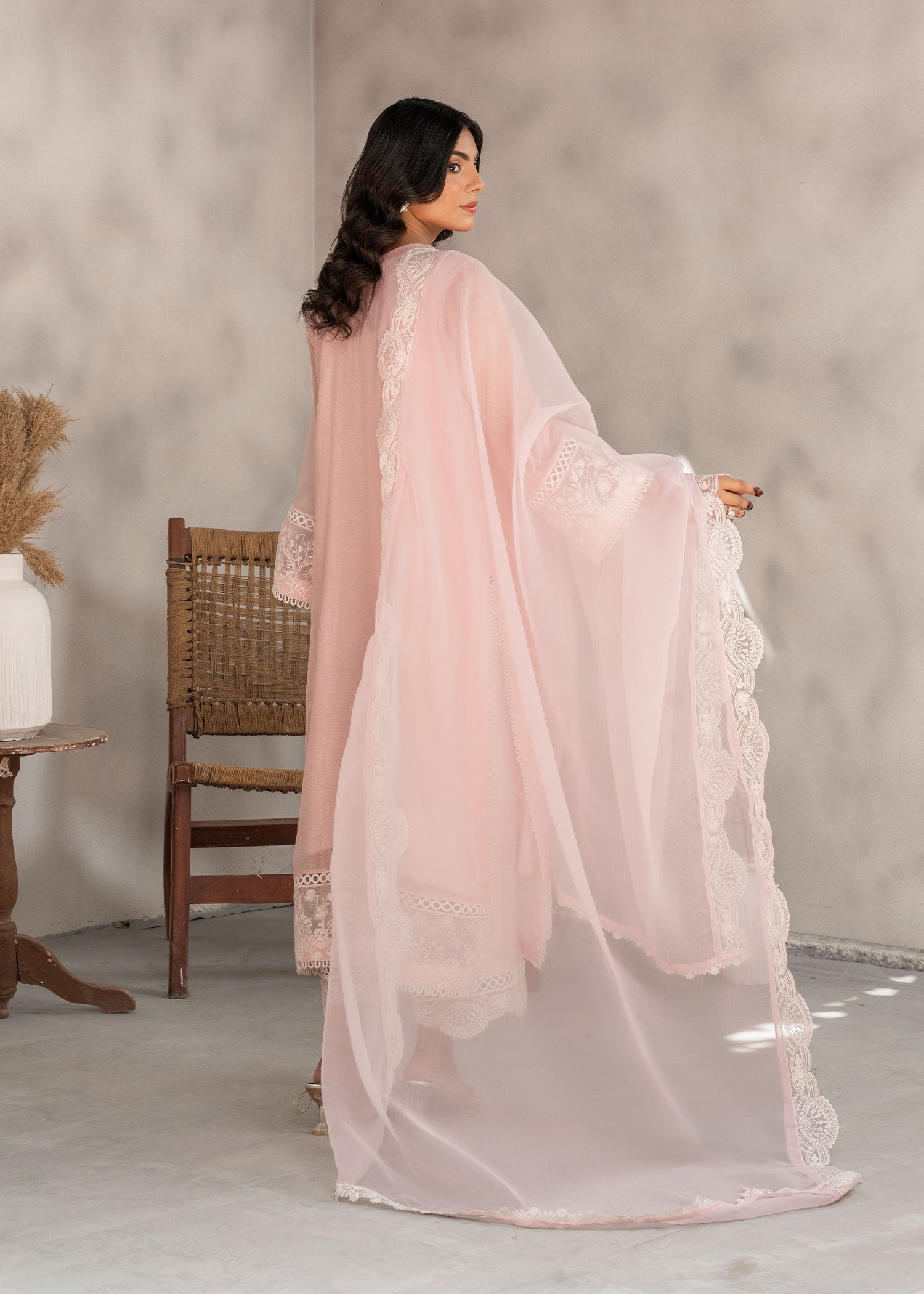 Ladies Embroidered Pink Cotton Suit with Raw Silk Trouser Online in UK USA Canada