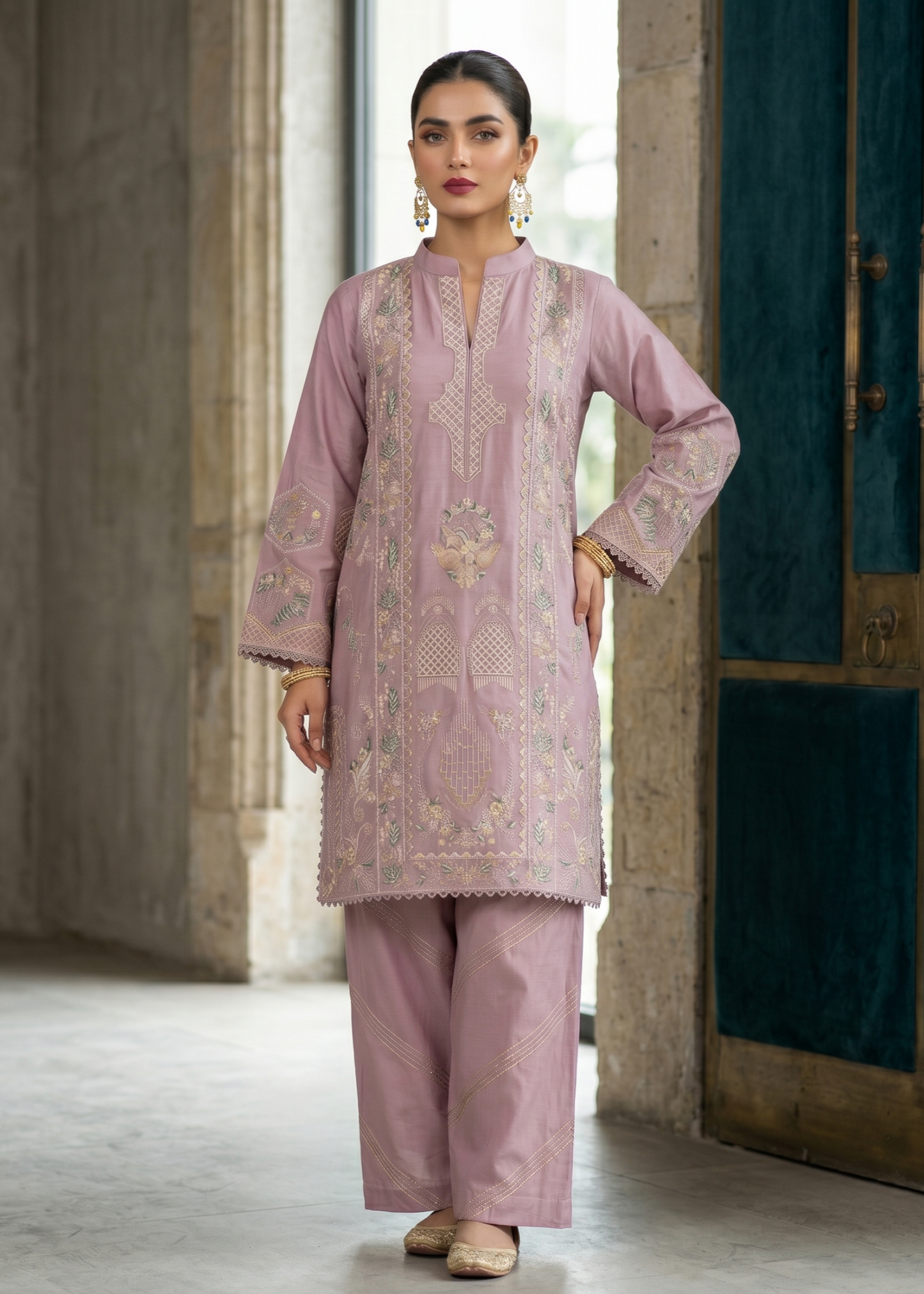 Ladies Embroidered Pink Lawn Suit Online in UK USA Canada