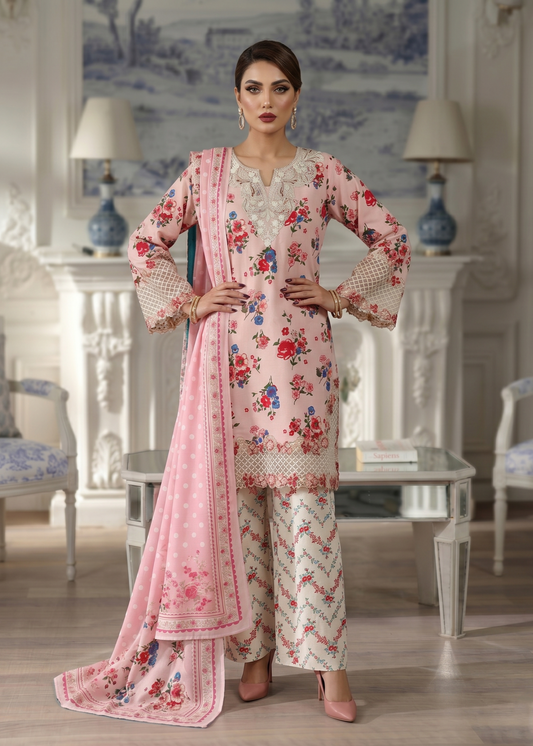 Ladies Embroidered Pink Lawn Suit Online in UK USA Canada