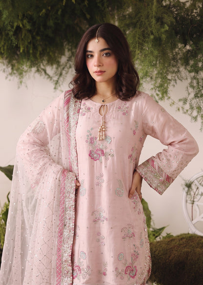 Ladies Embroidered Pink Organza Dupatta Suit Online in UK USA Canada
