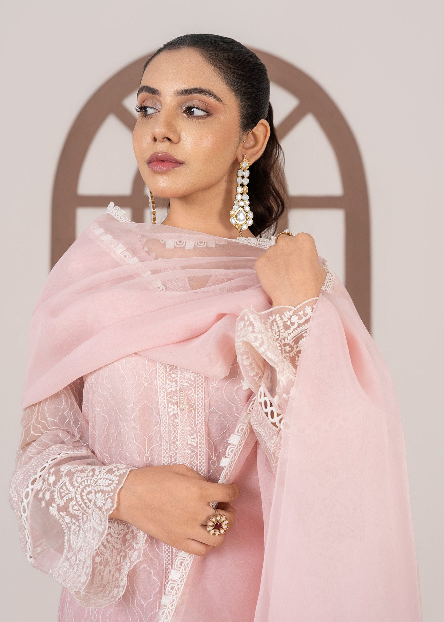 Ladies Embroidered Pink Organza Partywear Suit Online in UK USA Canada