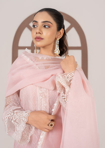 Ladies Embroidered Pink Organza Partywear Suit Online in UK USA Canada