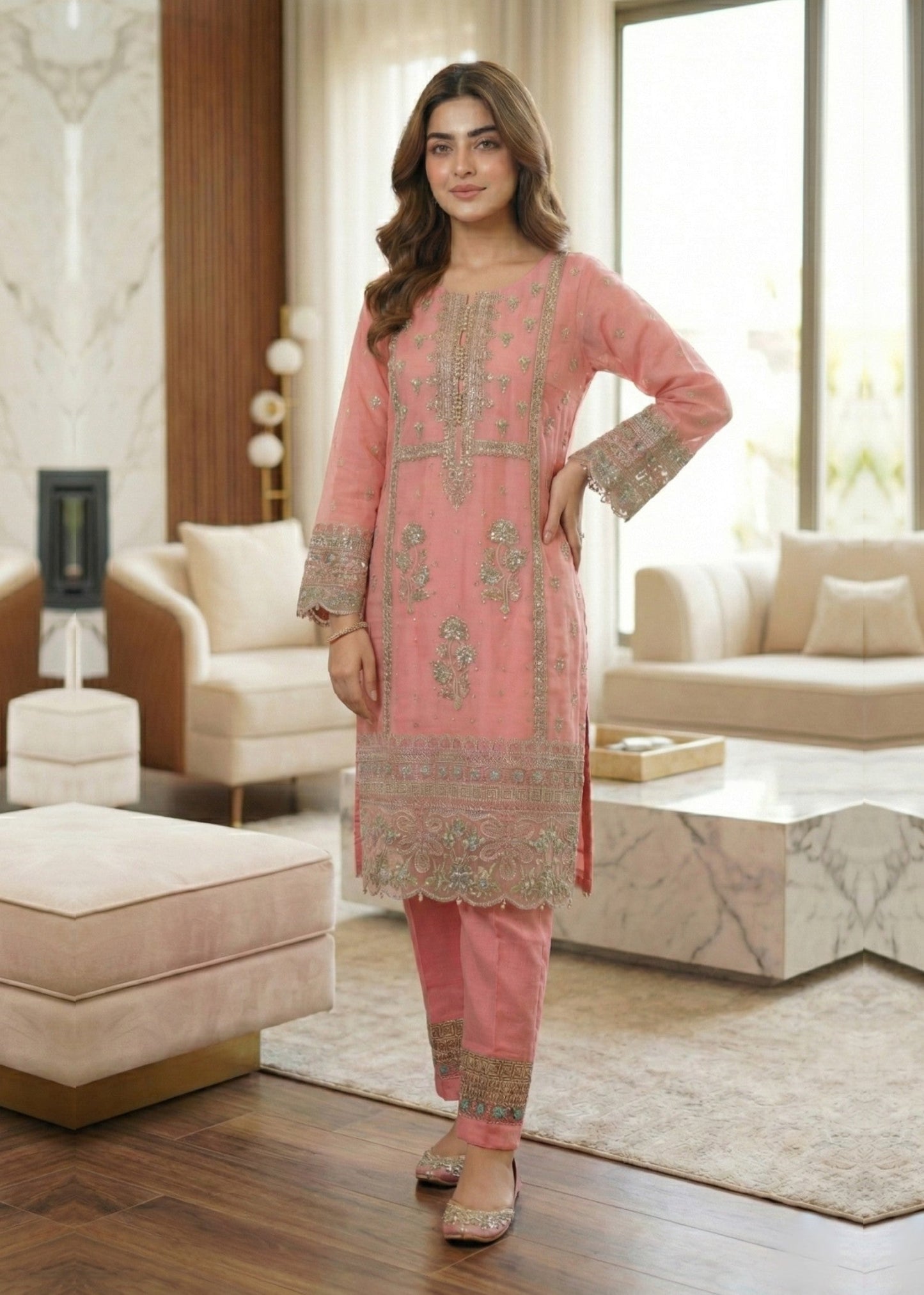Ladies Embroidered Pink Shalwar Kameez Online in UK USA Canada