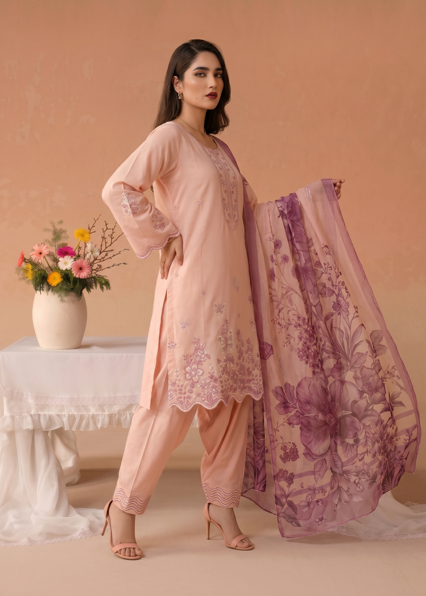 Ladies Embroidered Pink Shalwar Kameez Online in UK USA Canada