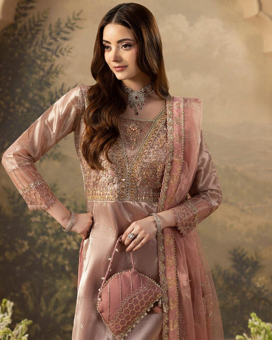 Ladies Embroidered Pink Silk Wedding Sharara Online in UK USA Canada