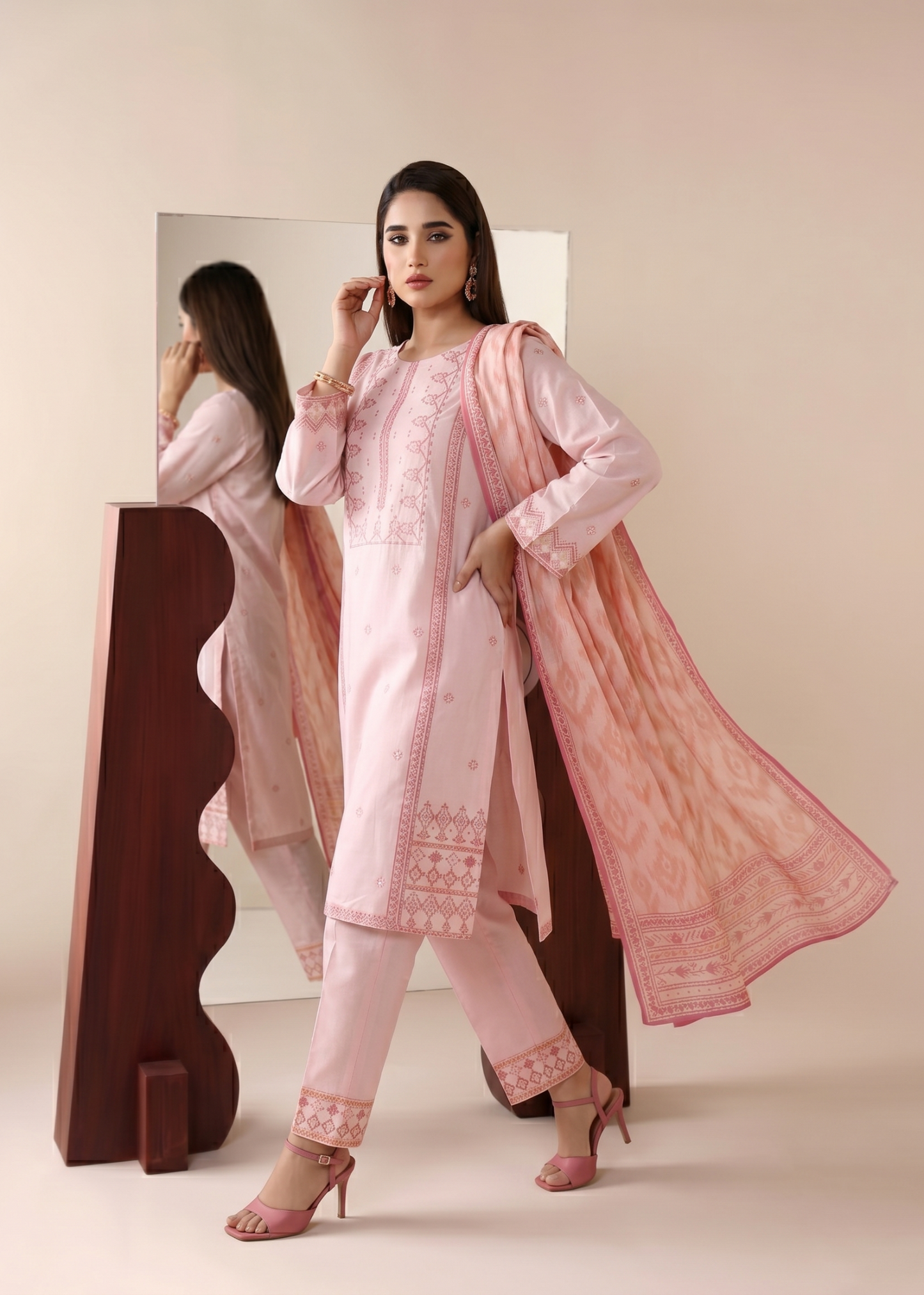 Ladies Embroidered Pink Straight Kurta Suit Online in UK USA Canada