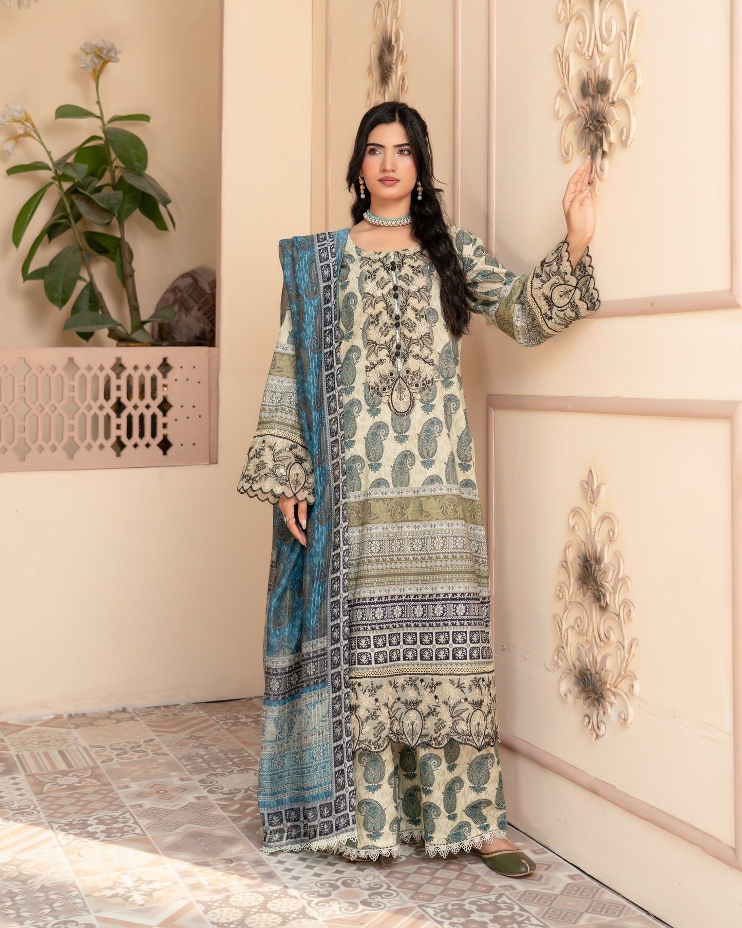Ladies Embroidered Pista Green Salwar Kameez Online in UK USA Canada