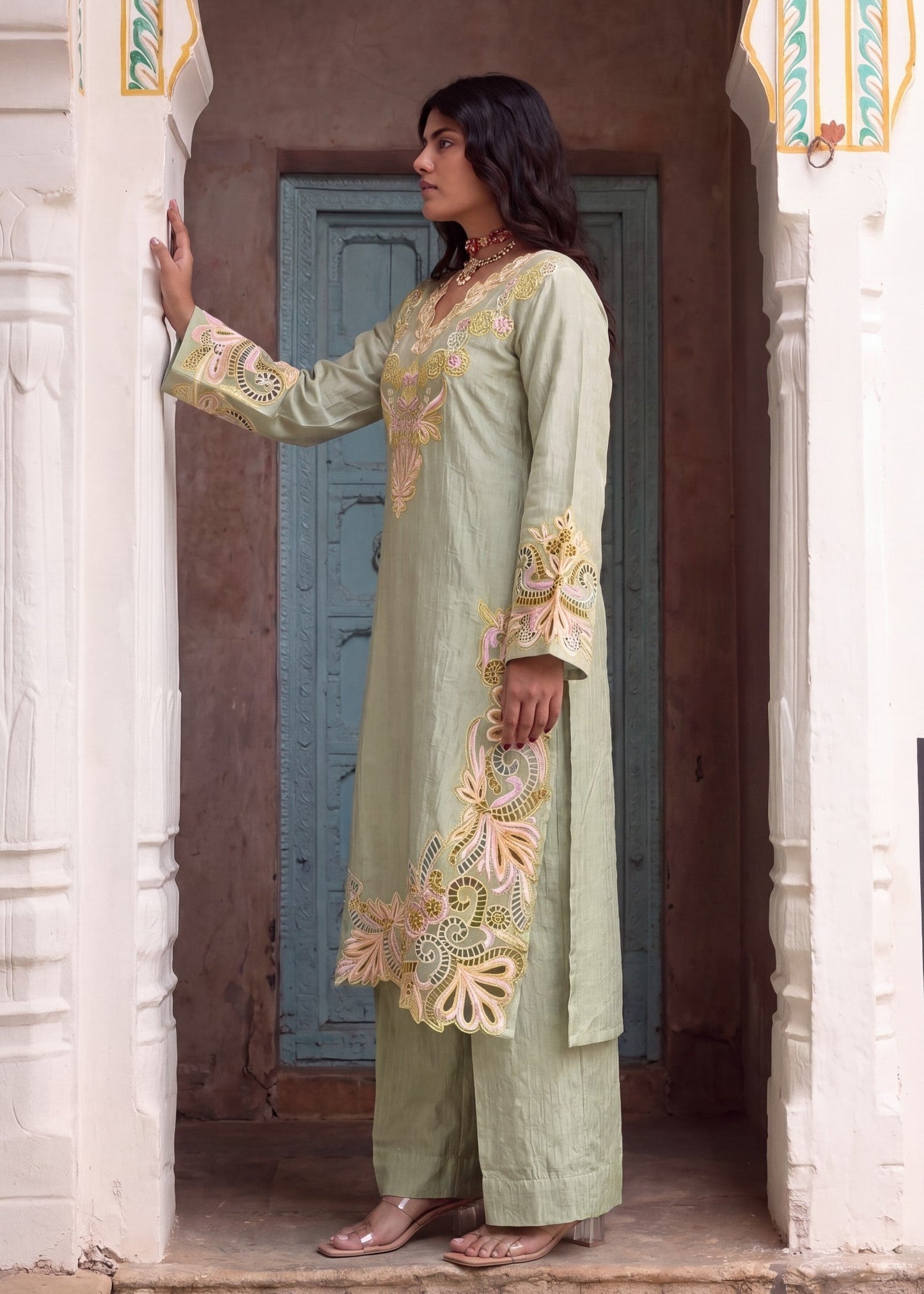 Ladies Embroidered Pistachio Green Lawn Kurta Online in UK USA Canada