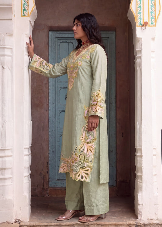 Ladies Embroidered Pistachio Green Lawn Kurta Online in UK USA Canada