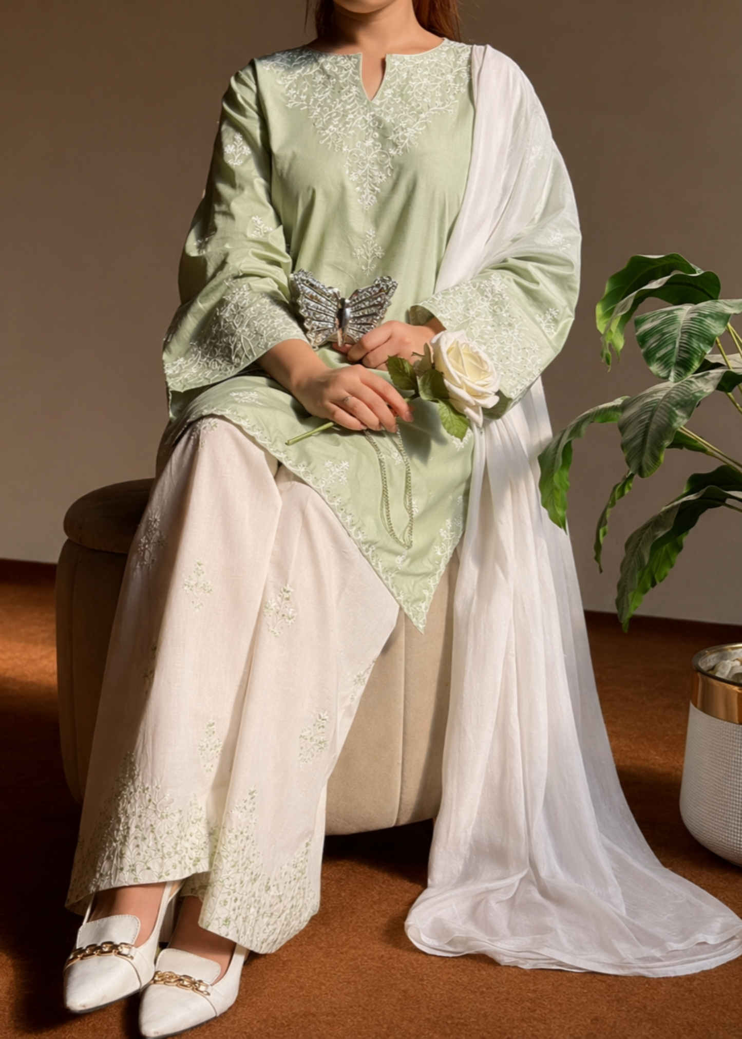 Ladies Embroidered Pistachio Green Lawn Salwar Kameez Online in UK USA Canada