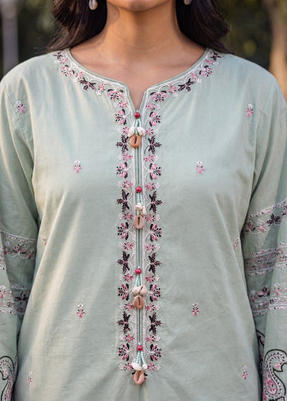 Ladies Embroidered Pistachio Green Lawn Shalwar Kameez Online in UK USA Canada