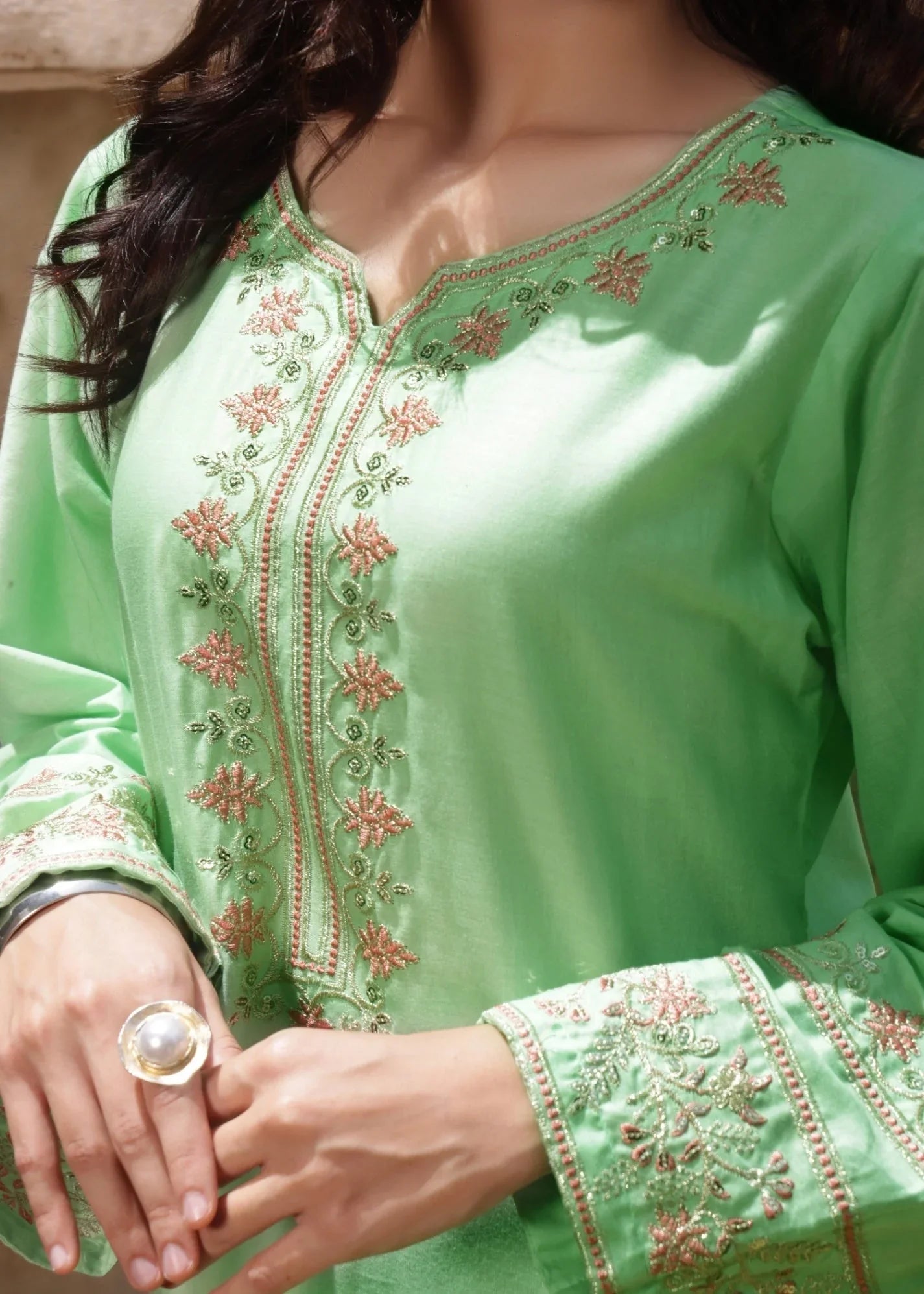 Ladies Embroidered Pistachio Green Lawn Suit Online in Dubai UAE Abudhabi Ajman Sharjah
