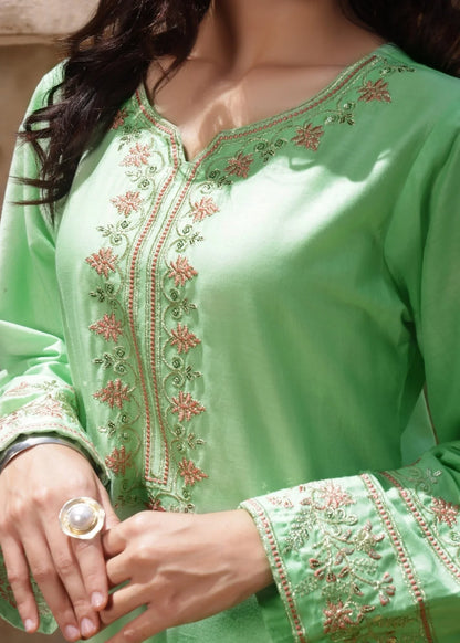 Ladies Embroidered Pistachio Green Lawn Suit Online in Dubai UAE Abudhabi Ajman Sharjah