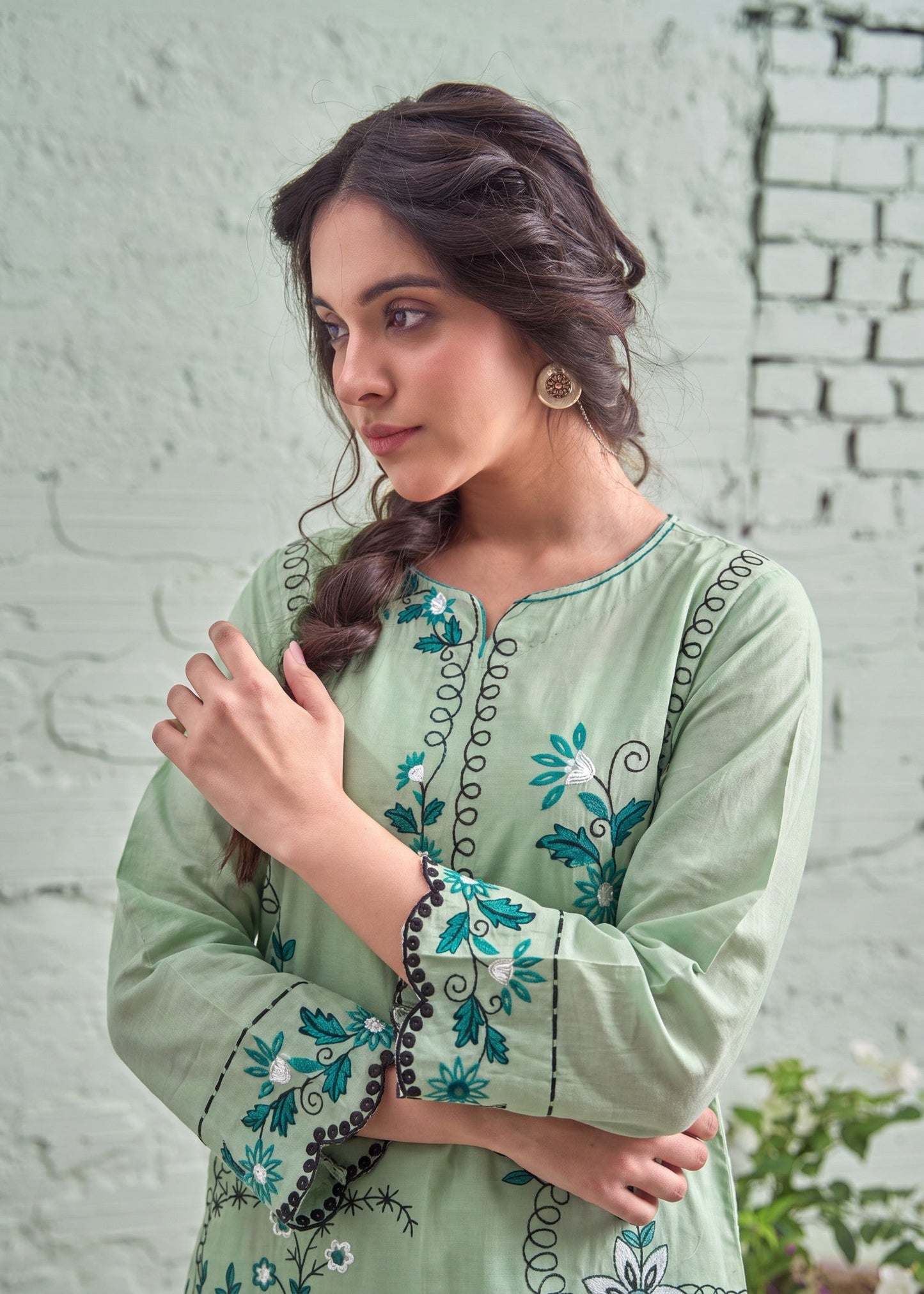 Ladies Embroidered Pistachio Green Shalwar Kameez Online in UK USA Canada