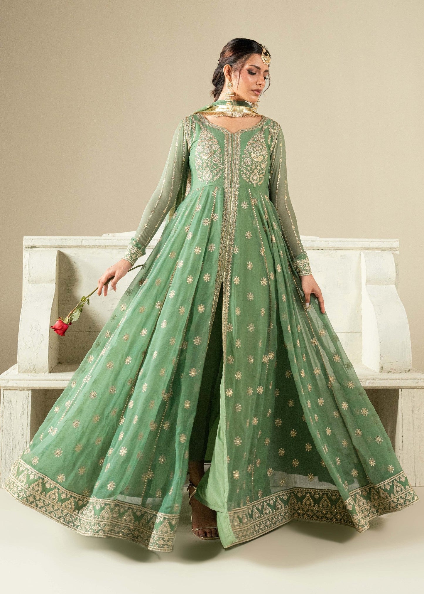Ladies Embroidered Pistachio Green Shalwar Kameez Online in UK USA Canada
