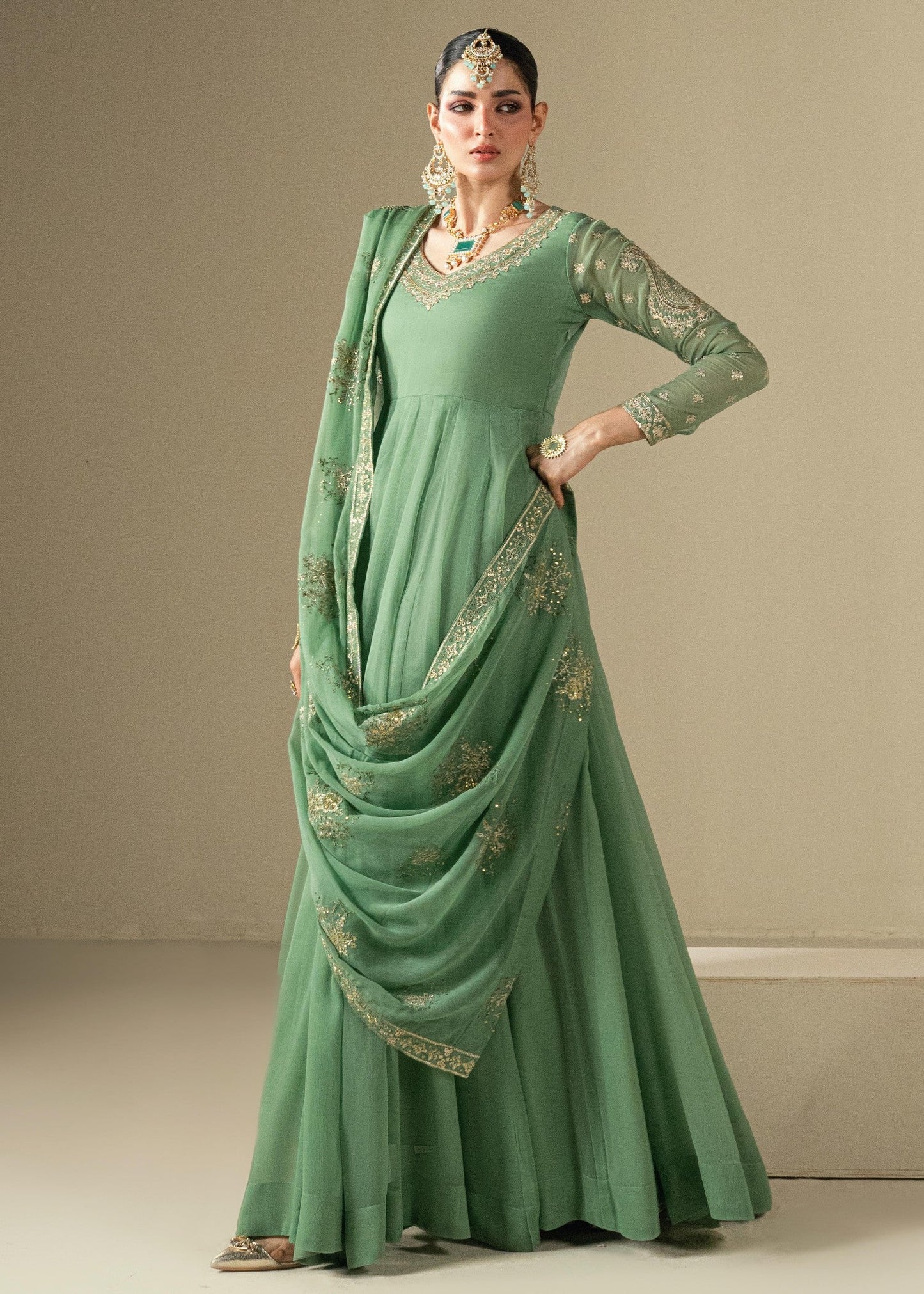 Ladies Embroidered Pistachio Green Shalwar Kameez Online in UK USA Canada