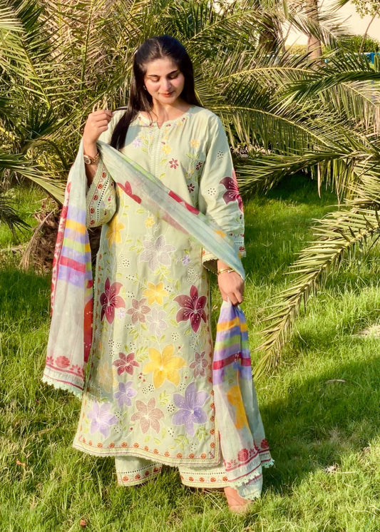 Ladies Embroidered Pistachio Green Shalwar Kameez Online in UK USA Canada