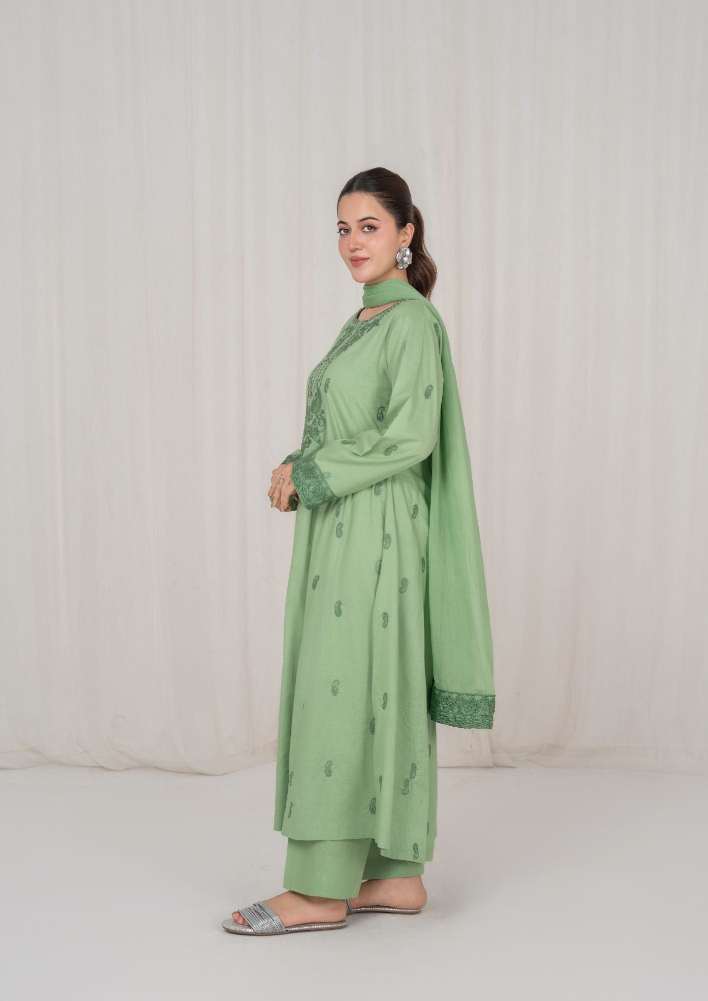 Ladies Embroidered Pistachio Lawn Salwar Kameez Online in UK USA Canada