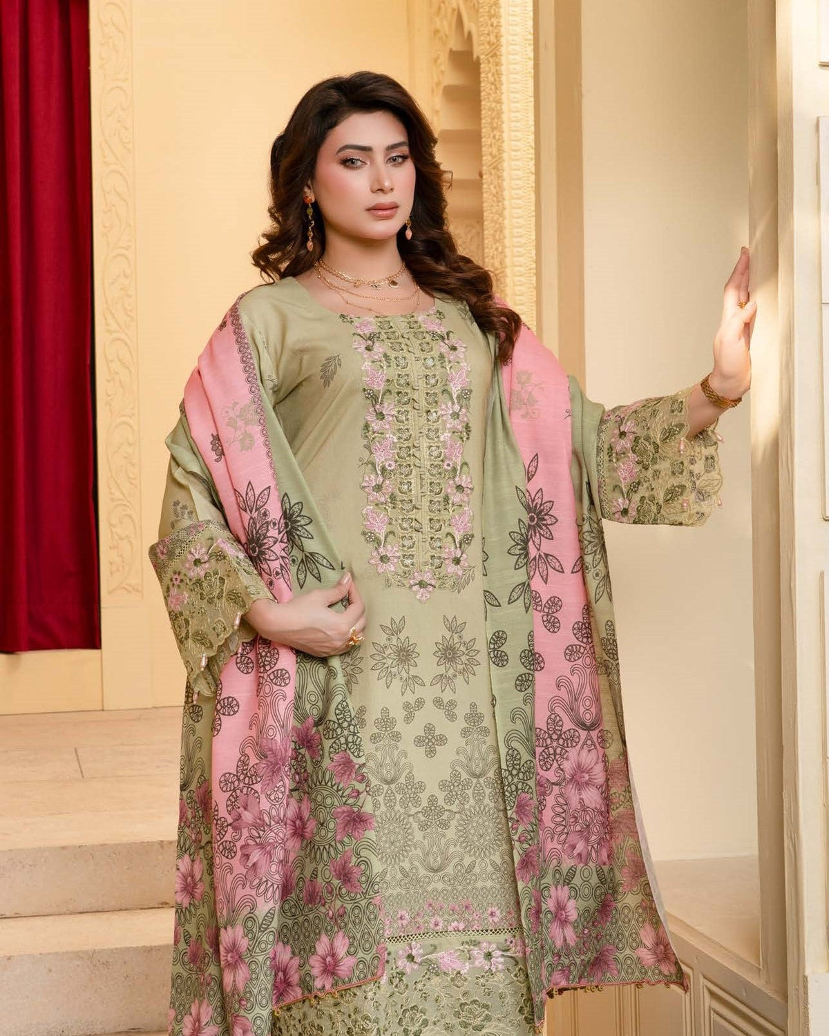 Ladies Embroidered Pistachio Shalwar Kameez Online in UK USA Canada