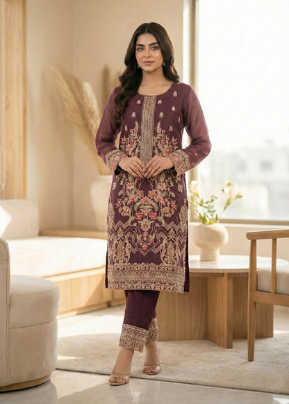 Ladies Embroidered Plum Shalwar Kameez Online in UK USA Canada