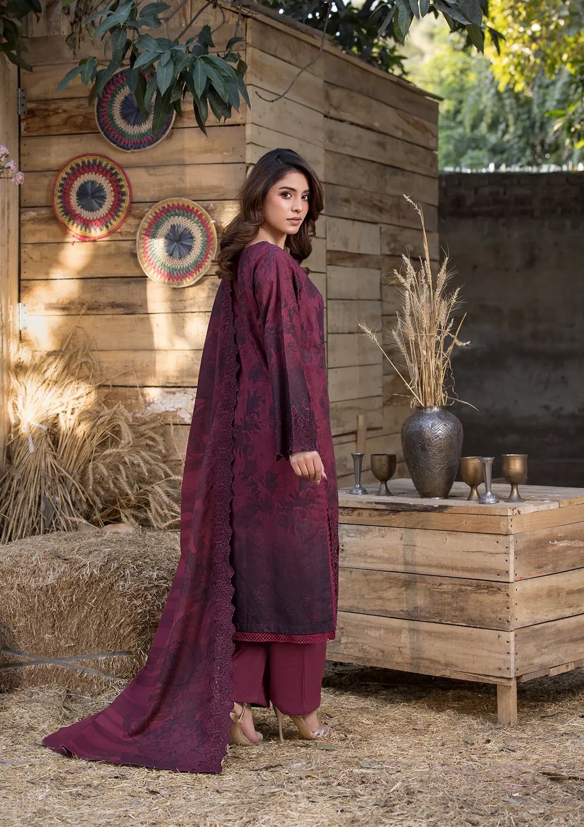 Ladies Embroidered Plum Shalwar Kameez Online in UK USA Canada