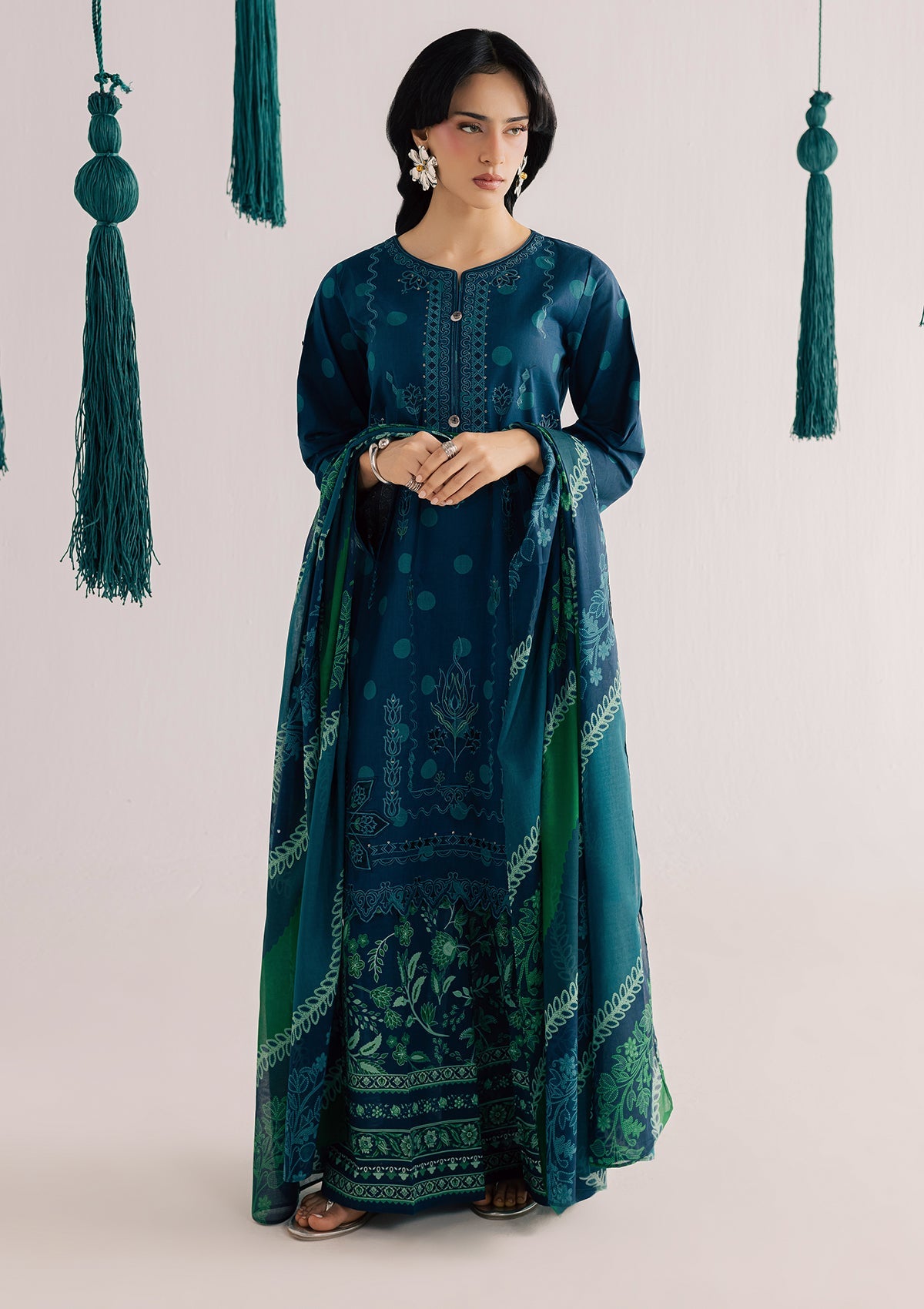 Ladies Embroidered Prussian Blue Shalwar Kameez Online in UK USA Canada