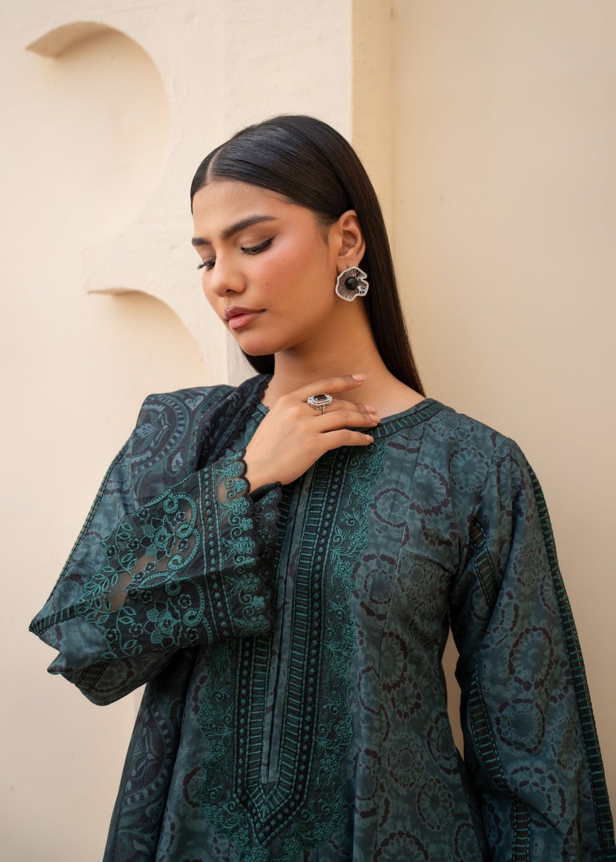 Ladies Embroidered Prussian Blue Shalwar Kameez Online in UK USA Canada