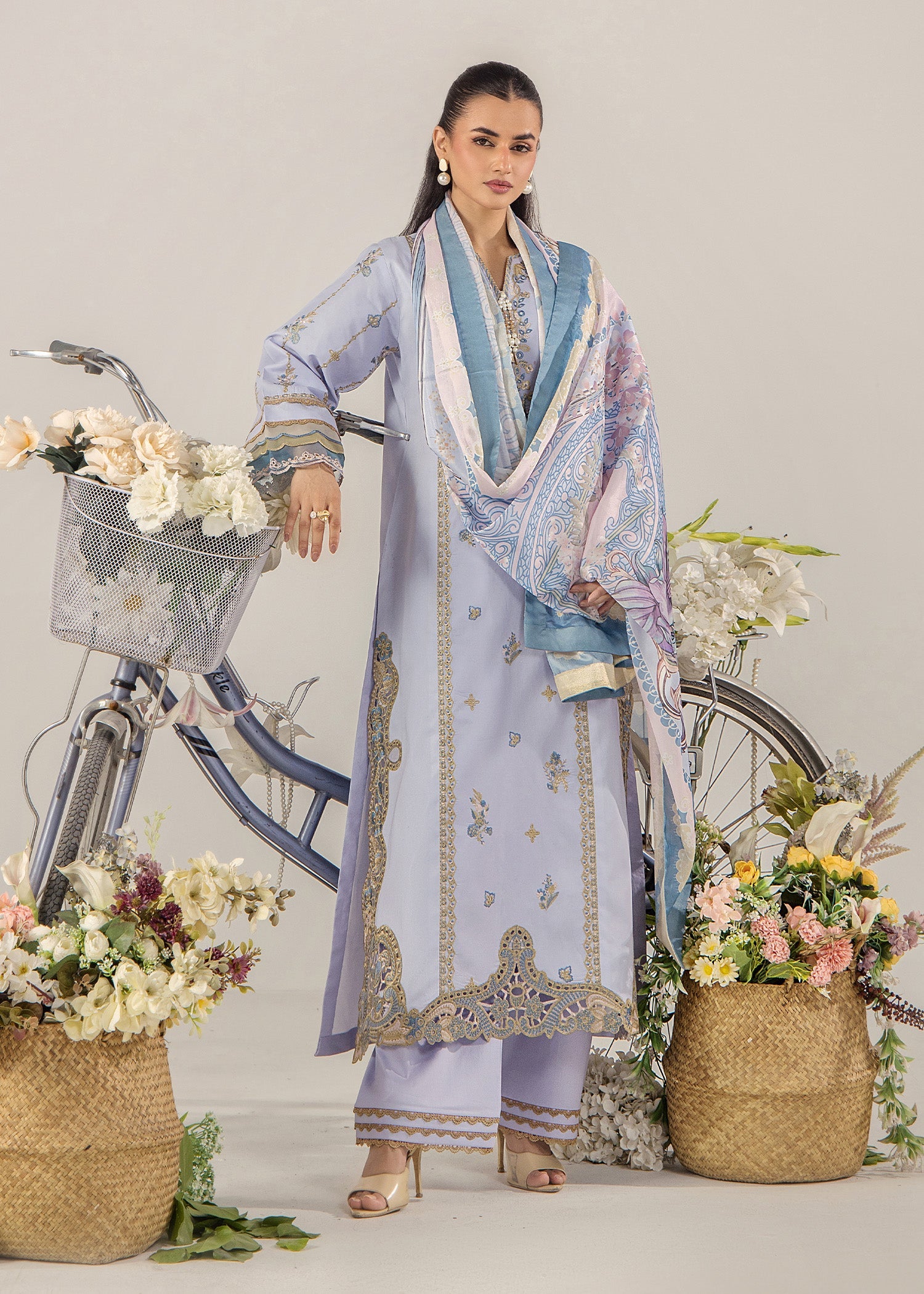 Ladies Embroidered Purple Ash A-Line Kurta Set Online in UK USA Canada
