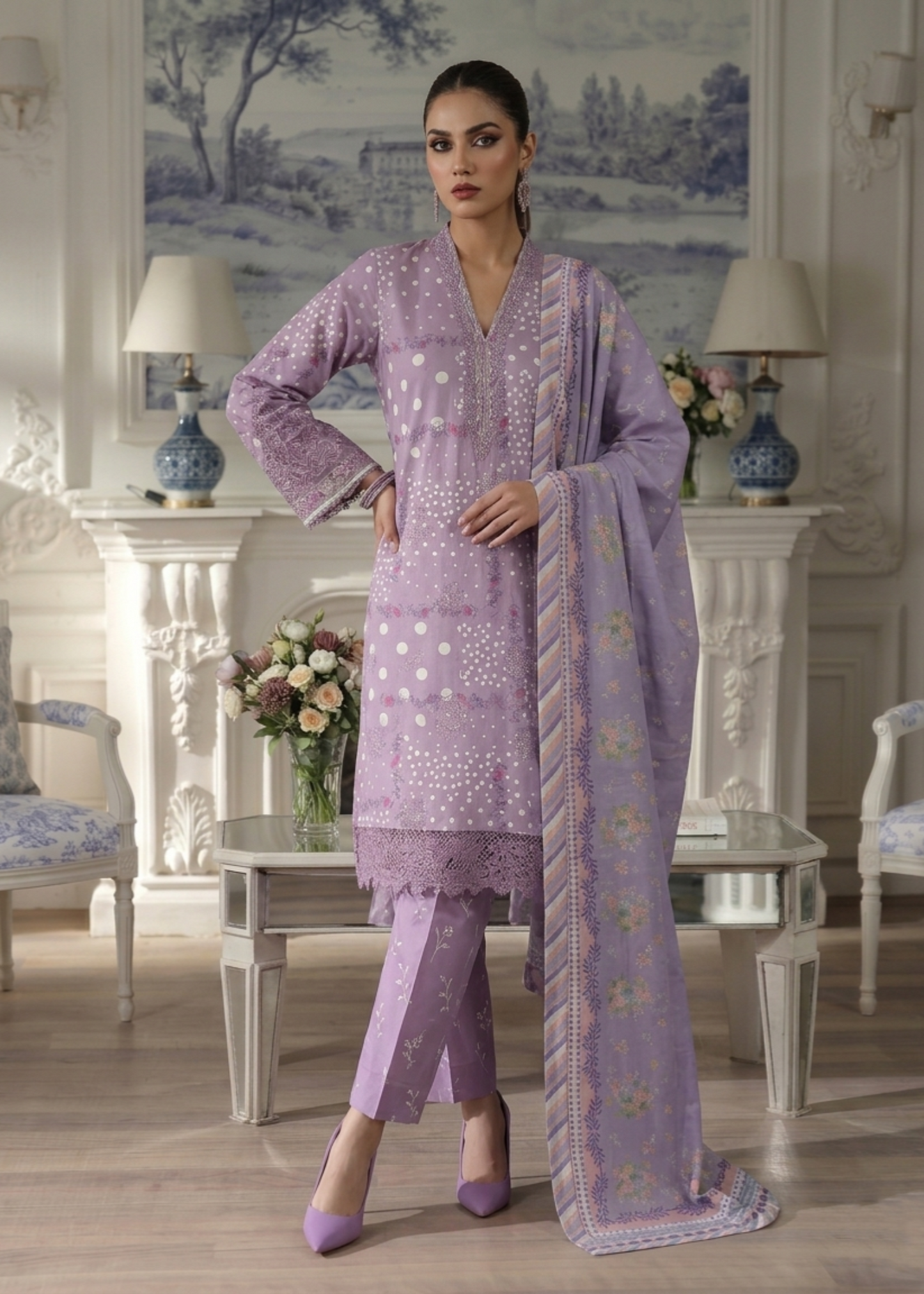 Ladies Embroidered Purple Ash Shalwar Kameez Online in UK USA Canada